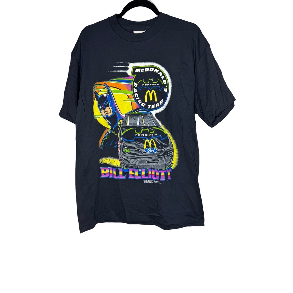Vintage 1995 Bill Elliott Batman Forever McDonalds Racing Team T-Shirt Black L